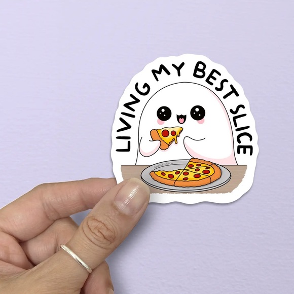 Living My Best Slice Ghost Pizza Sticker - Picture 1 of 1